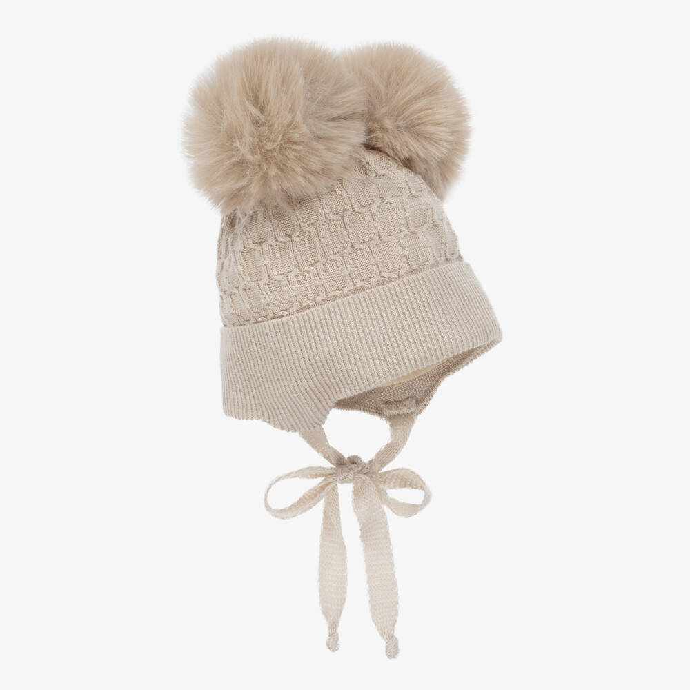 Jamiks-Boys Cozy Beige Pom-Pom Knit Cap | Childrensalon Outlet