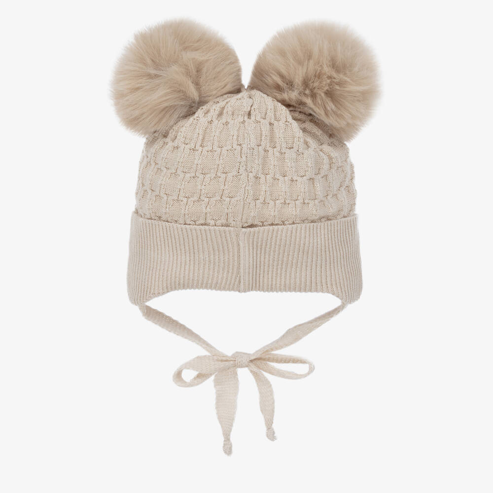 Jamiks-Boys Cozy Beige Pom-Pom Knit Cap | Childrensalon Outlet