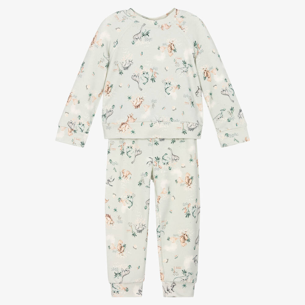 Jamiks-Boys Green Viscose Dinosaur Trouser Set | Childrensalon Outlet