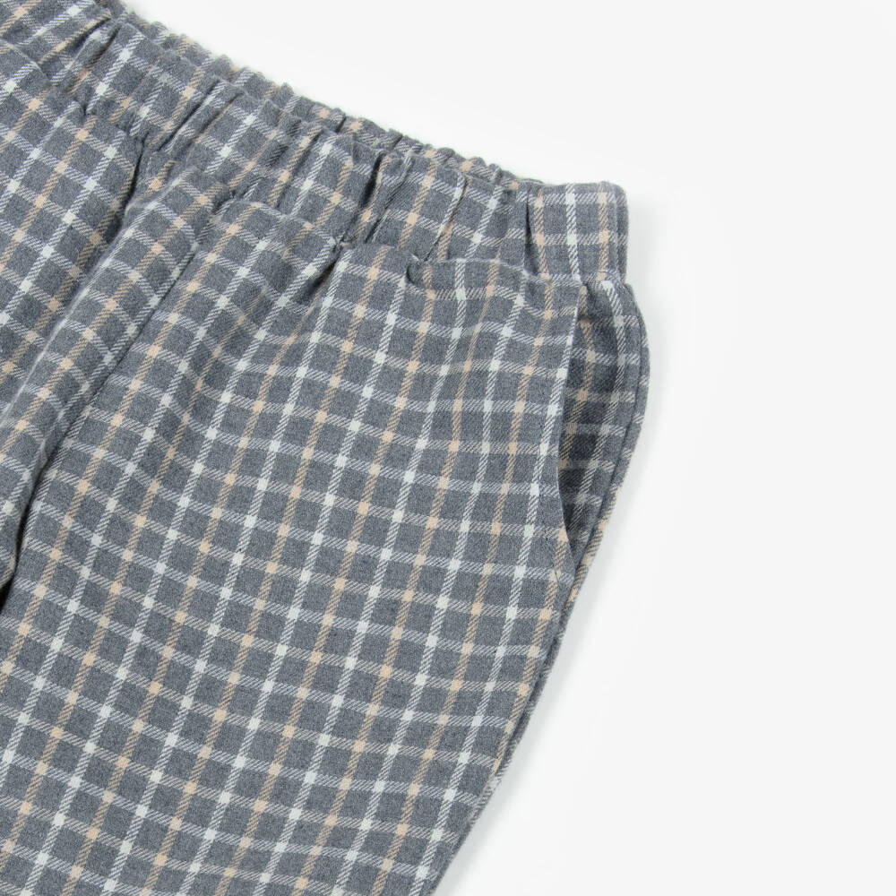 Jamiks-Boys Grey & Beige Check Cotton Trousers | Childrensalon Outlet
