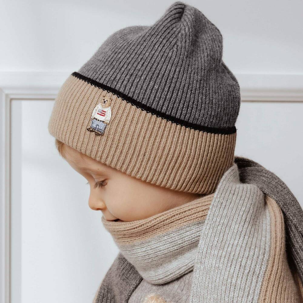 Jamiks-Шапка вязаная серая бежевая для мальчиков | Childrensalon Outlet