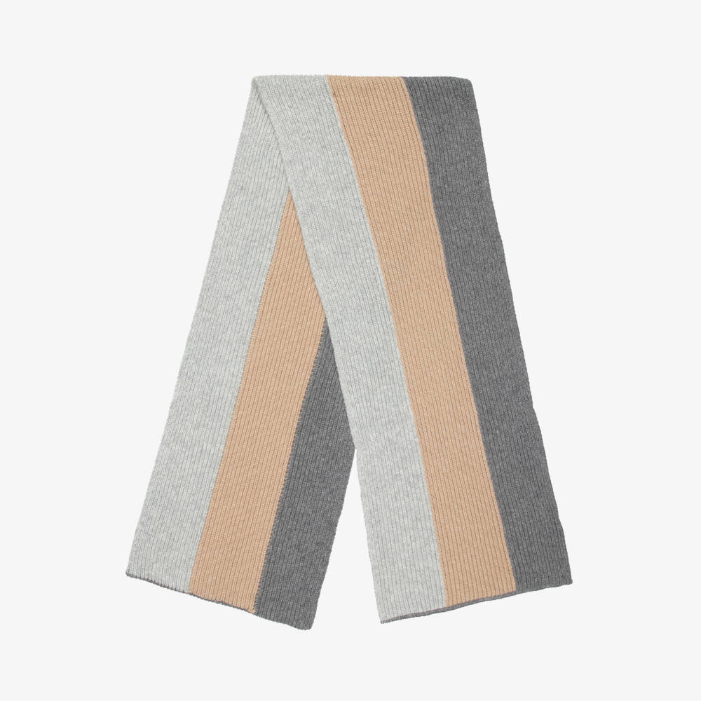 Jamiks-Boys Grey & Beige Striped Knitted Scarf | Childrensalon Outlet