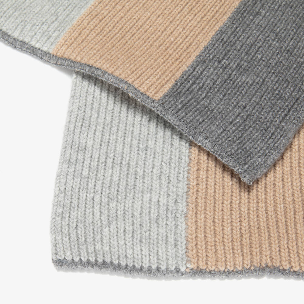 Jamiks-Boys Grey & Beige Striped Knitted Scarf | Childrensalon Outlet