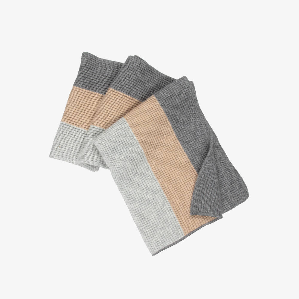 Jamiks-Boys Grey & Beige Striped Knitted Scarf | Childrensalon Outlet