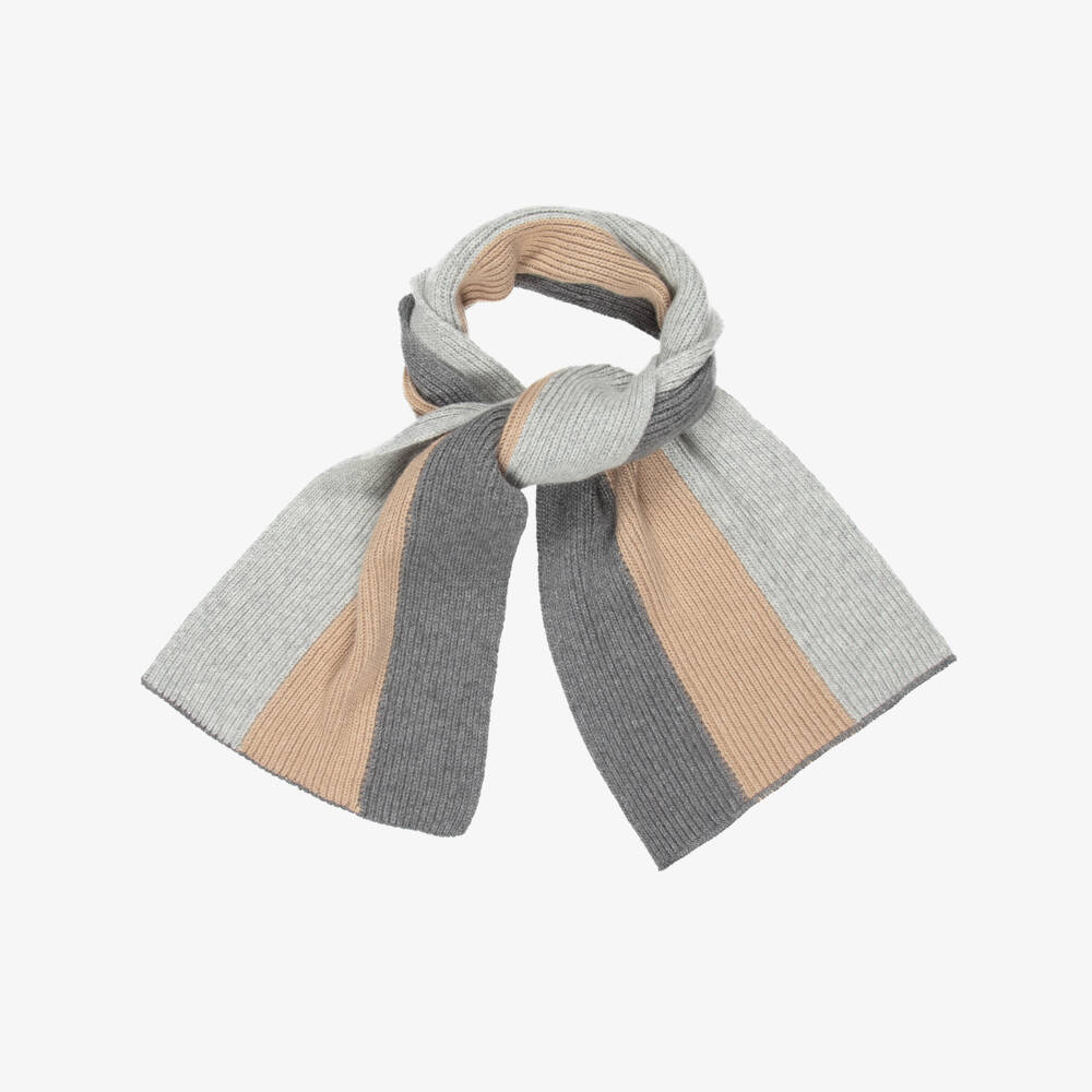 Jamiks-Boys Grey & Beige Striped Knitted Scarf | Childrensalon Outlet