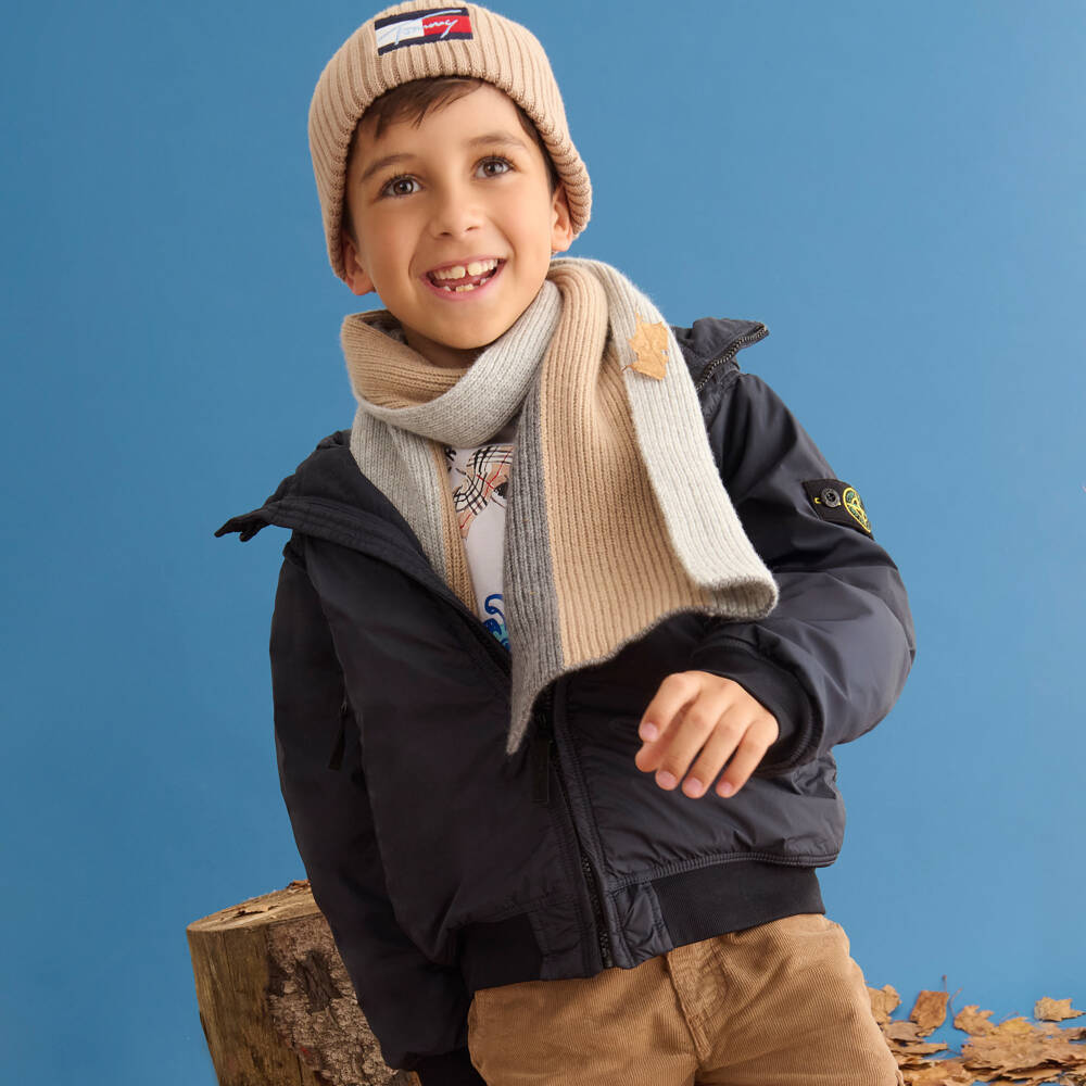 Jamiks-Boys Grey & Beige Striped Knitted Scarf | Childrensalon Outlet