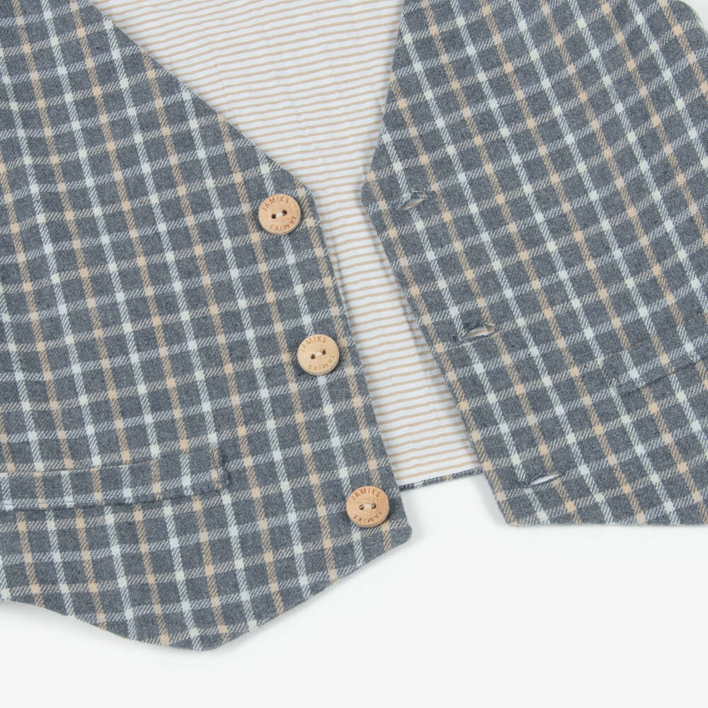 Jamiks-Boys Grey Check Cotton Waistcoat | Childrensalon Outlet