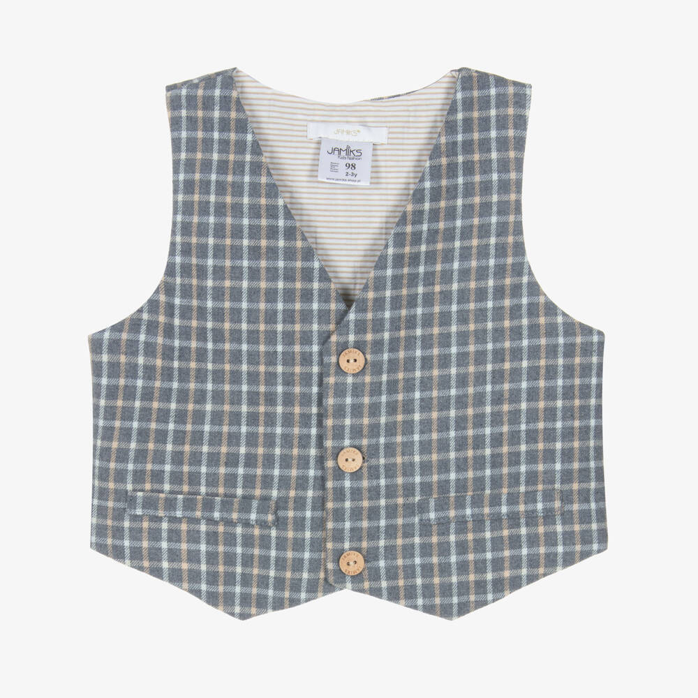 Jamiks-Boys Grey Check Cotton Waistcoat | Childrensalon Outlet