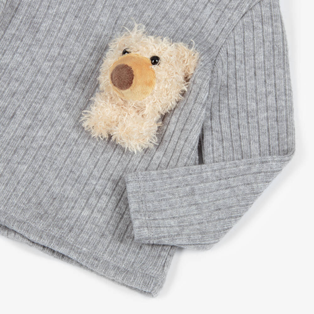 Jamiks-Серый вязаный костюм с мишкой для мальчиков | Childrensalon Outlet