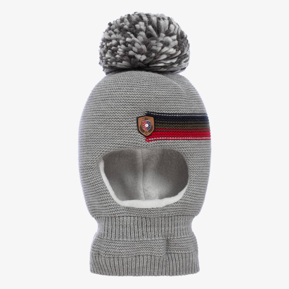 Jamiks - Boys Grey Knitted Pom-Pom Balaclava | Childrensalon