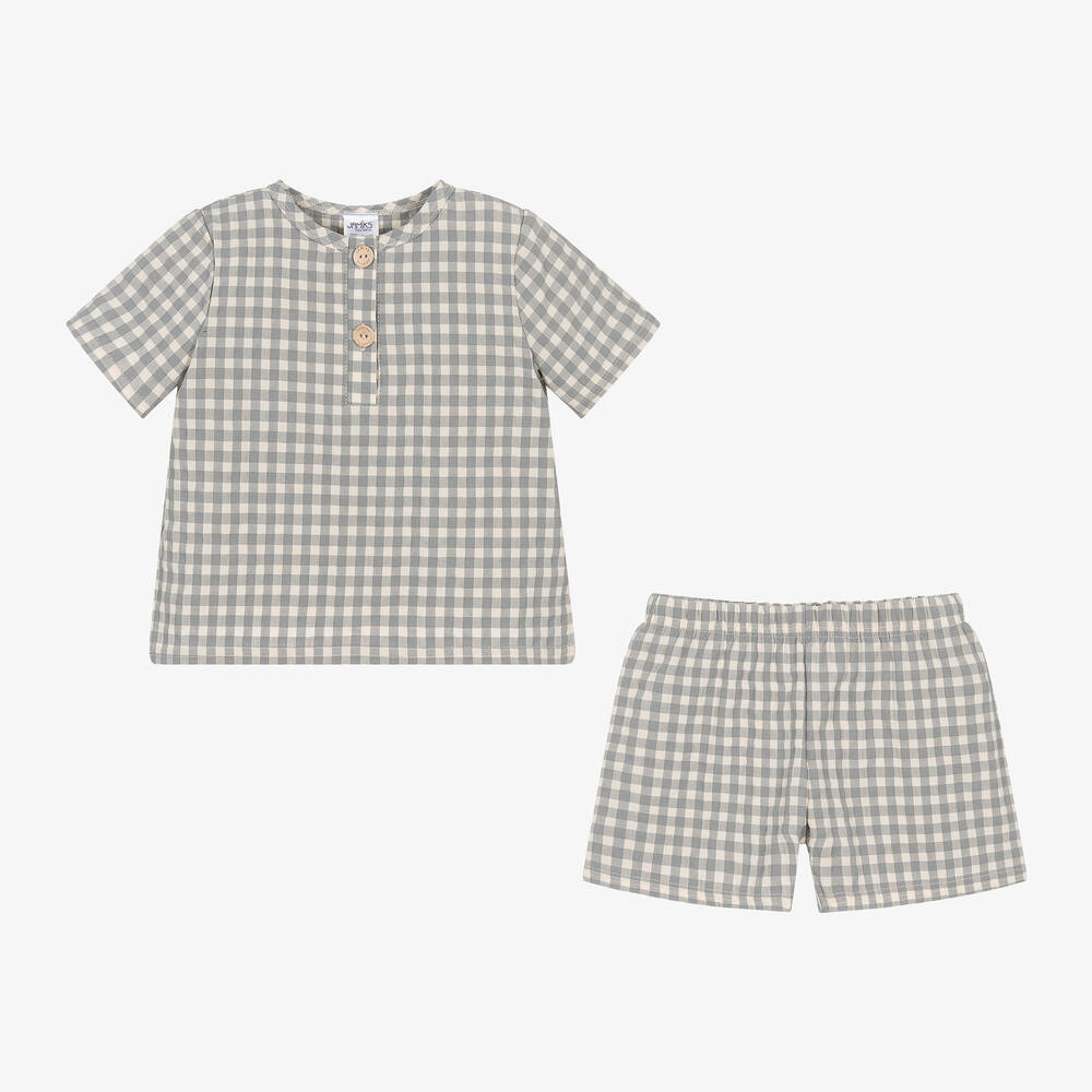 Jamiks-Топ и шорты из органического хлопка в серую клетку для мальчиков | Childrensalon Outlet