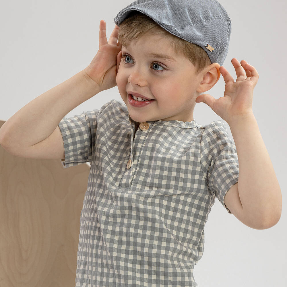 Jamiks-Топ и шорты из органического хлопка в серую клетку для мальчиков | Childrensalon Outlet