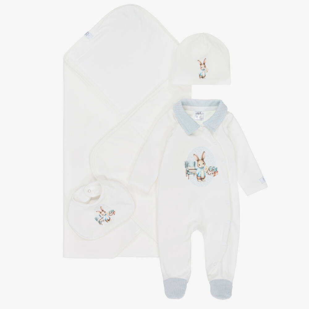 Jamiks-Boys Ivory Velour Bunny Babysuit Set | Childrensalon Outlet
