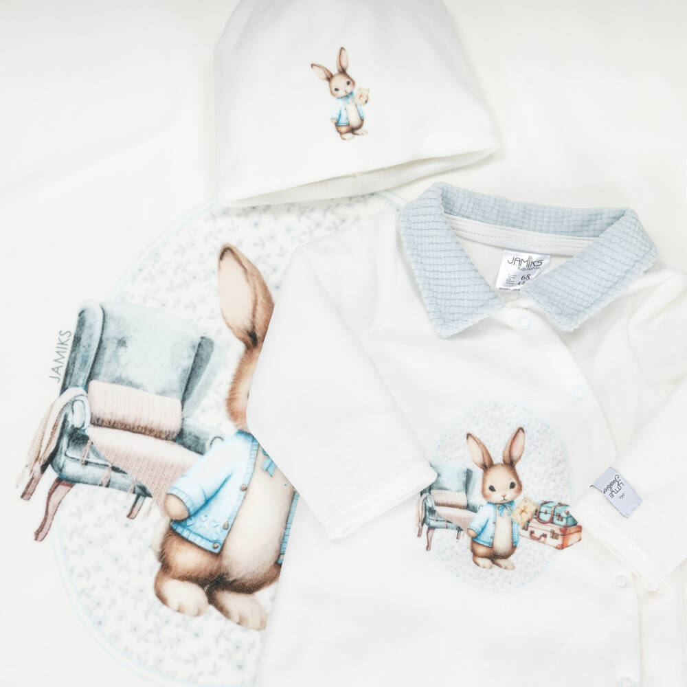 Jamiks-Boys Ivory Velour Bunny Babysuit Set | Childrensalon Outlet