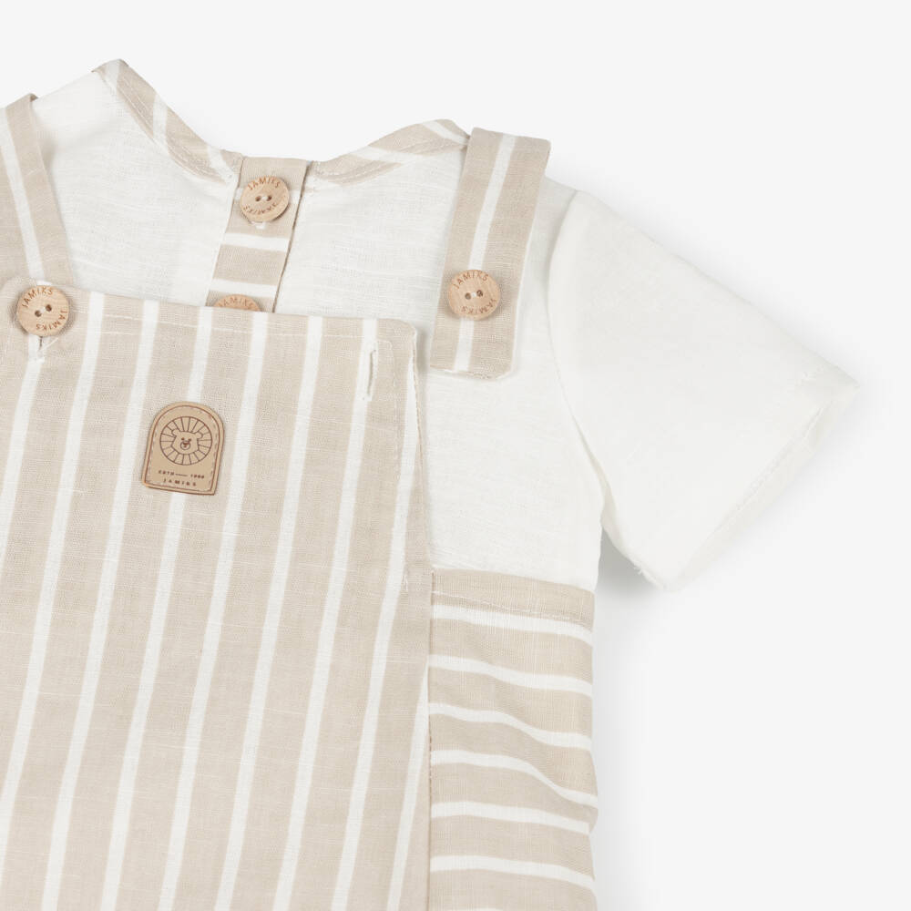 Jamiks-Boys Linen Blend Dungaree Ensemble | Childrensalon Outlet