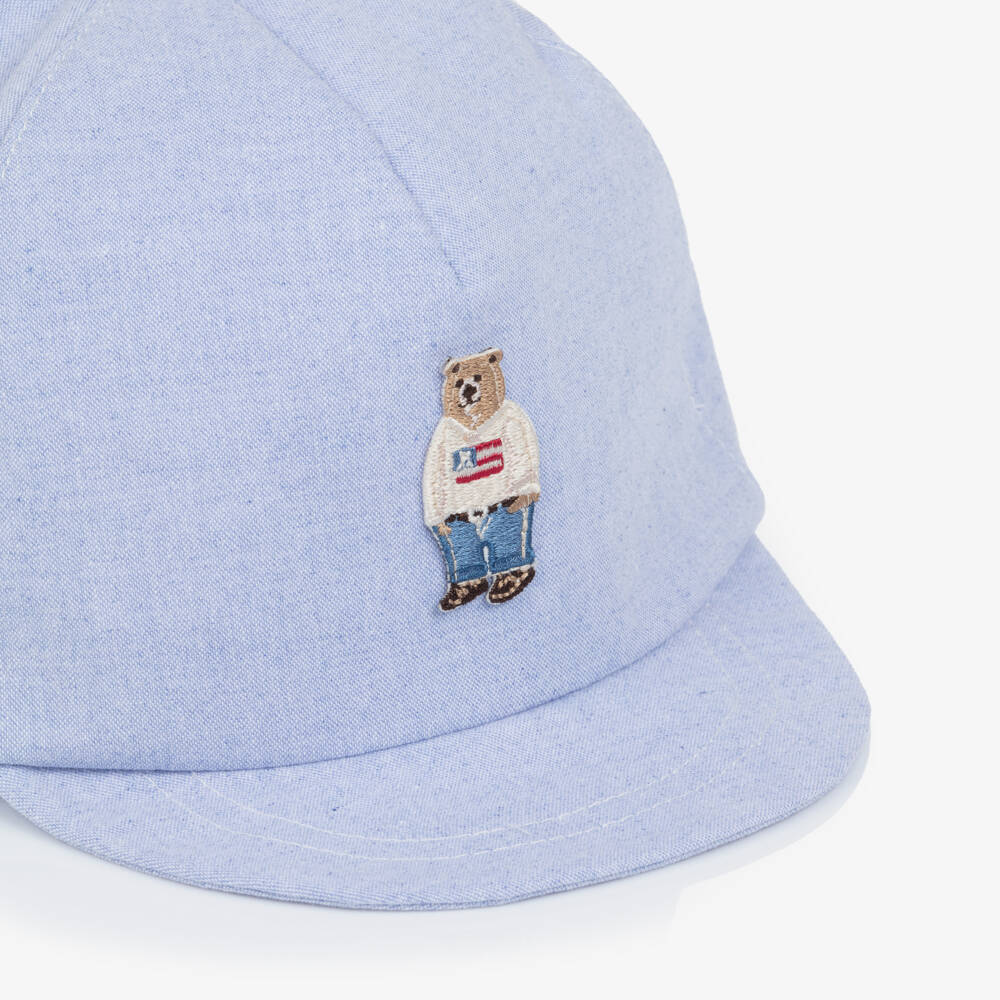 Jamiks-Boys Pale Blue Cotton Cap with Bear Patch | Childrensalon Outlet