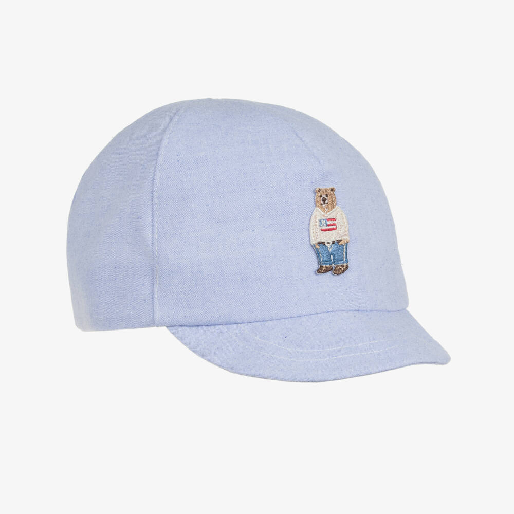 Jamiks-Boys Pale Blue Cotton Cap with Bear Patch | Childrensalon Outlet