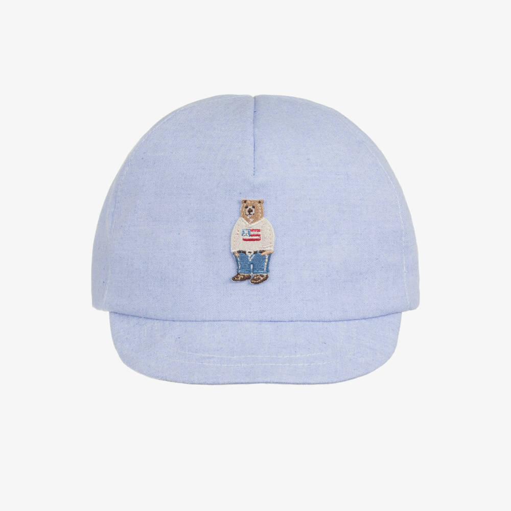 Jamiks-Boys Pale Blue Cotton Cap with Bear Patch | Childrensalon Outlet