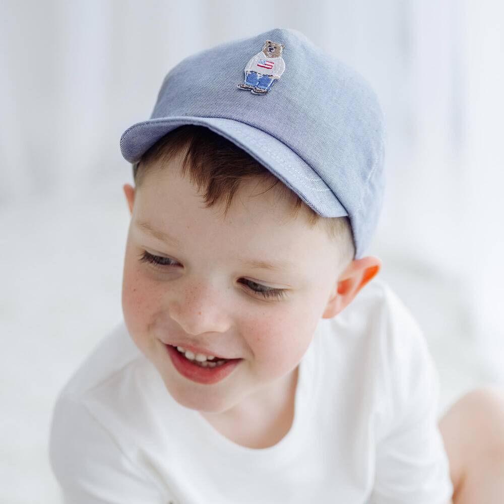 Jamiks-Boys Pale Blue Cotton Cap with Bear Patch | Childrensalon Outlet