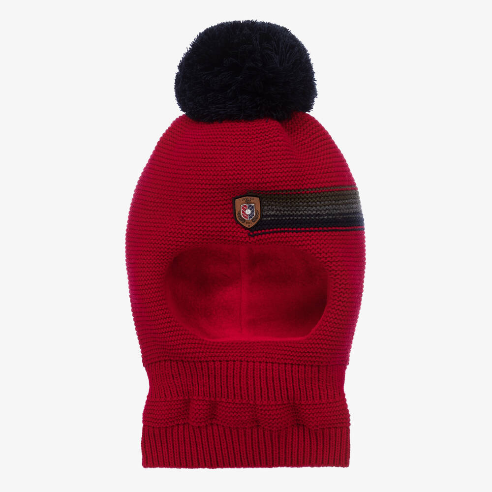 Jamiks - Boys Red Knitted Pom-Pom Balaclava | Childrensalon