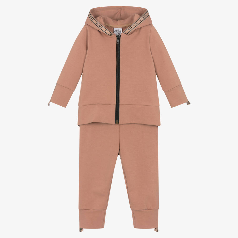 Jamiks - Brown Cotton Hooded Tracksuit | Childrensalon