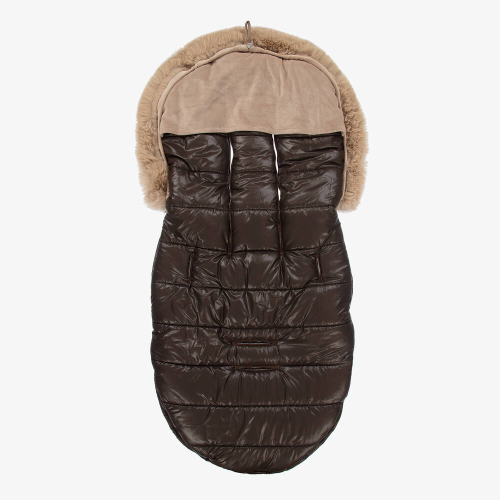 Jamiks-Brown Faux Fur Trim Footmuff (100cm) | Childrensalon Outlet