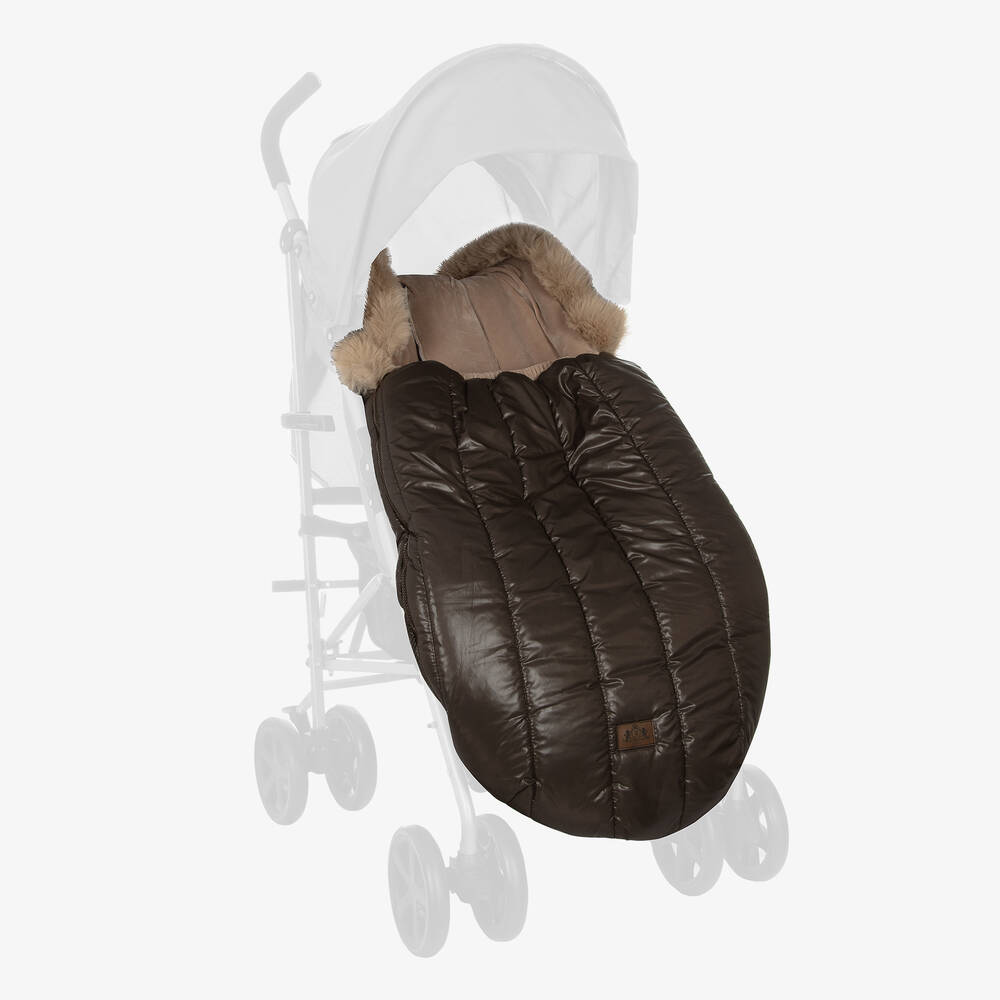 Jamiks-Brown Faux Fur Trim Footmuff (100cm) | Childrensalon Outlet