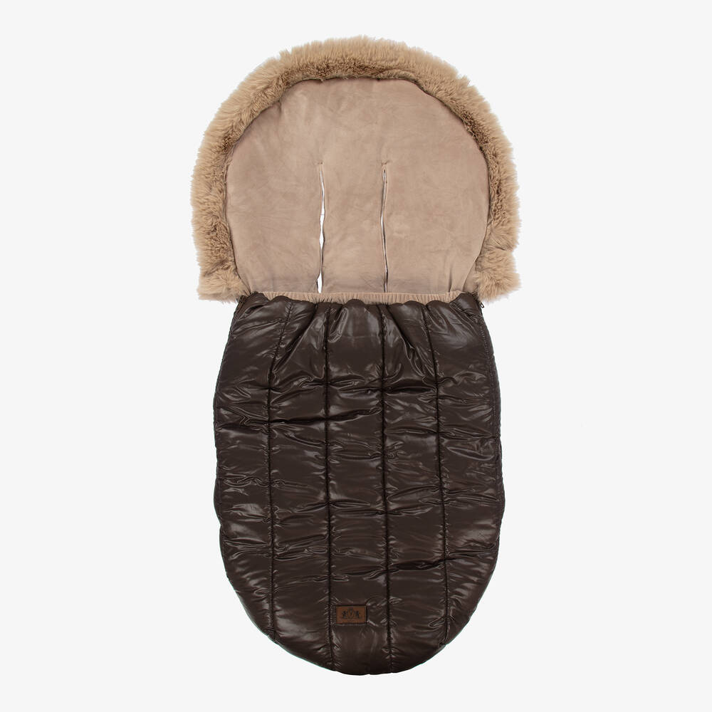 Jamiks - Brown Faux Fur Trim Footmuff (100cm) | Childrensalon