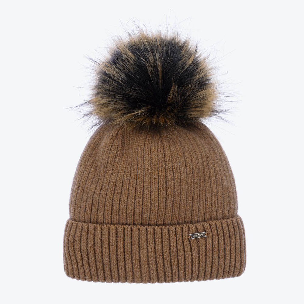 Jamiks - Bonnet marron en laine à pompon | Childrensalon