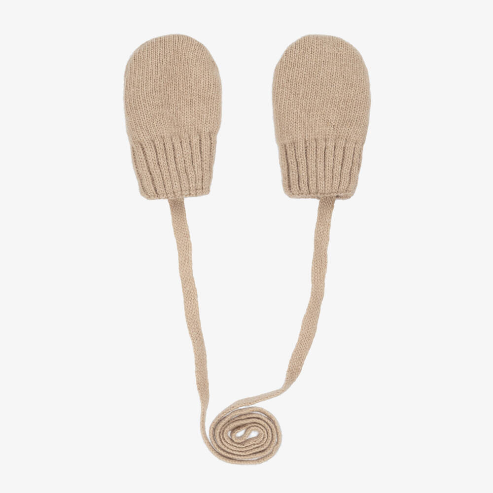 Jamiks-Dark Beige Knitted Baby Mittens | Childrensalon Outlet