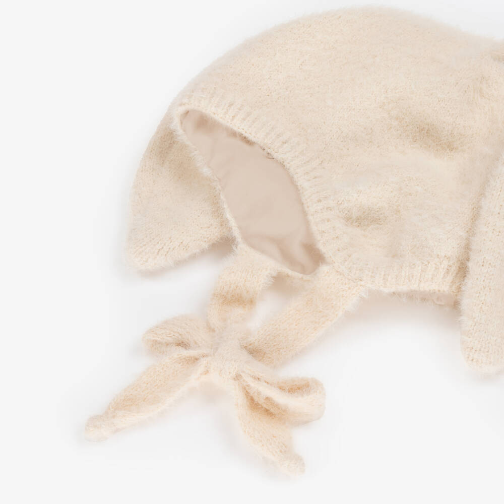 Jamiks-Dark Ivory Fluffy-Knit Bunny Ears Hat | Childrensalon Outlet