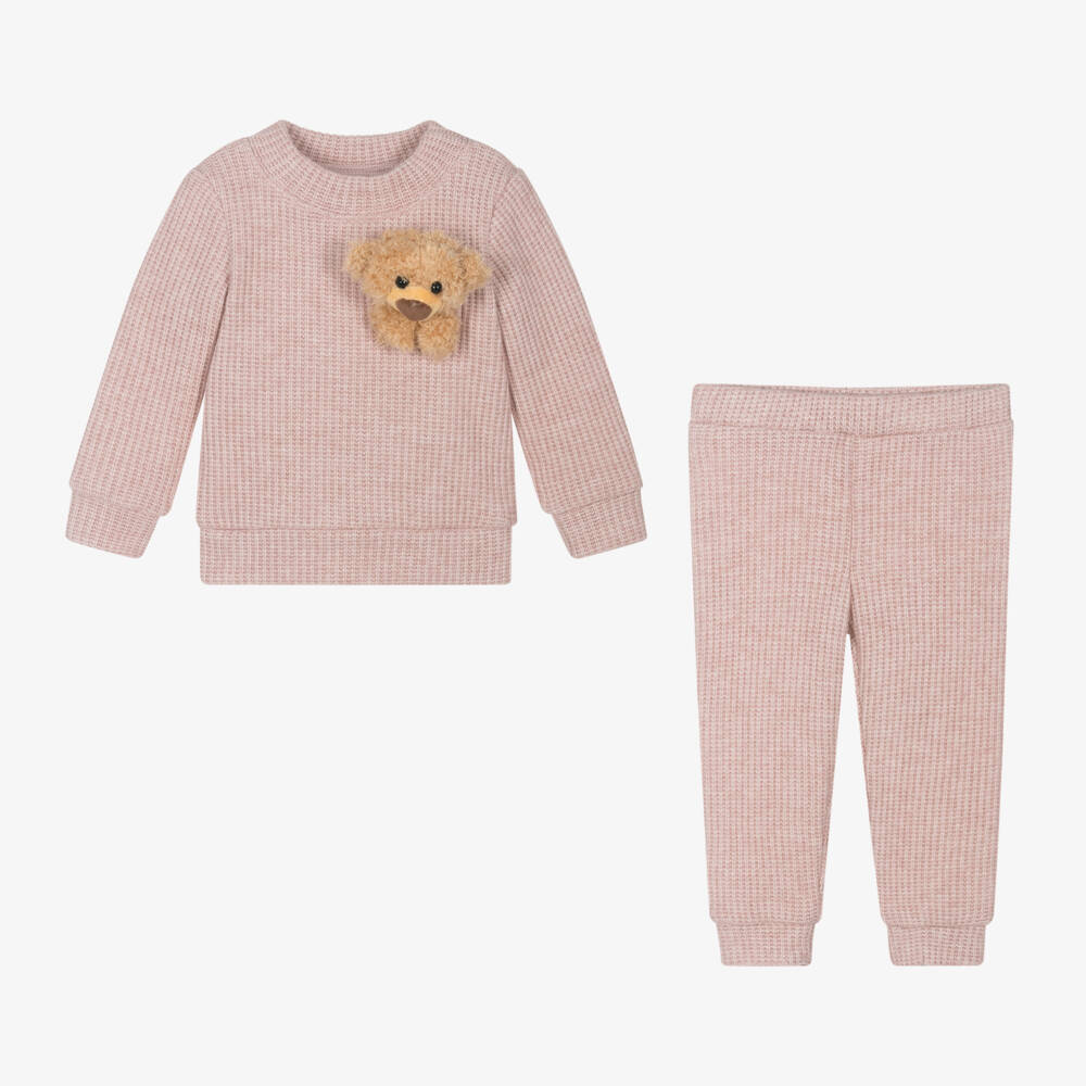 Jamiks-طقم بنطلون مزين بدب أطفال بناتي لون زهري | Childrensalon Outlet