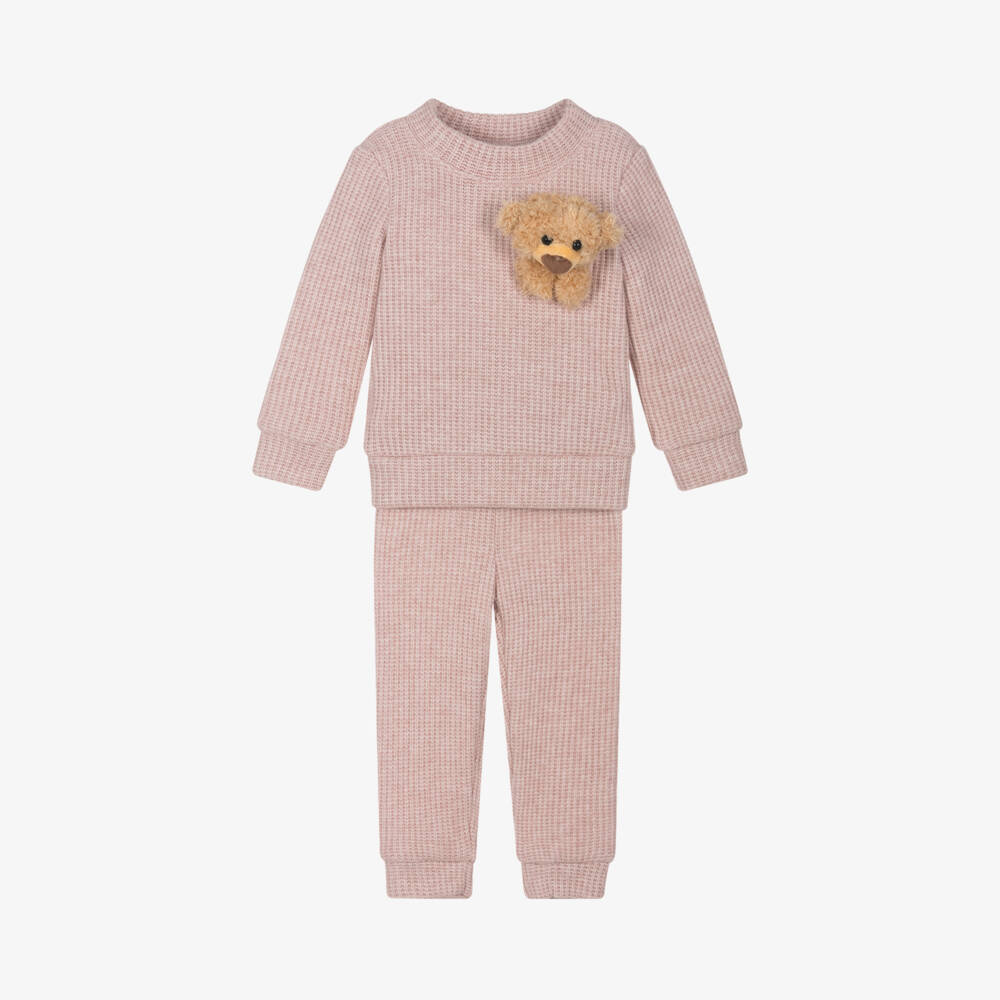 Jamiks-طقم بنطلون مزين بدب أطفال بناتي لون زهري | Childrensalon Outlet
