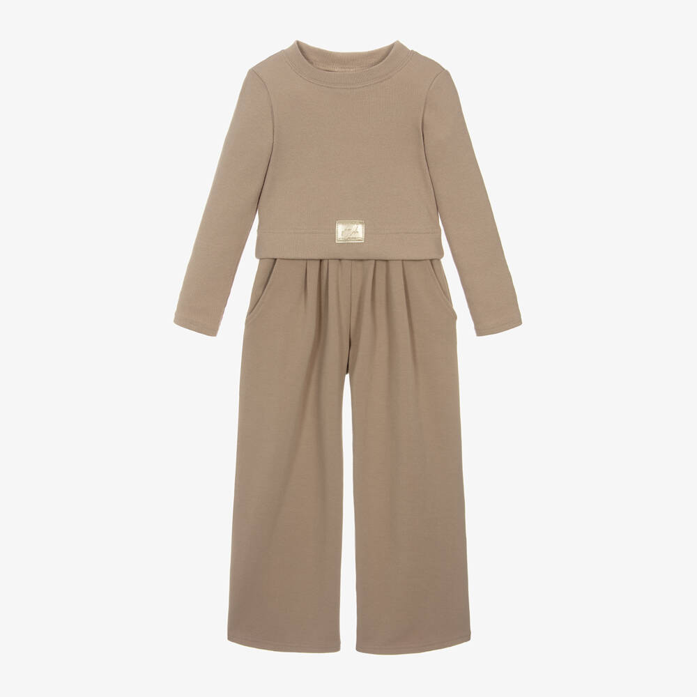 Jamiks-Girls Beige Cotton Jersey Outfit | Childrensalon Outlet