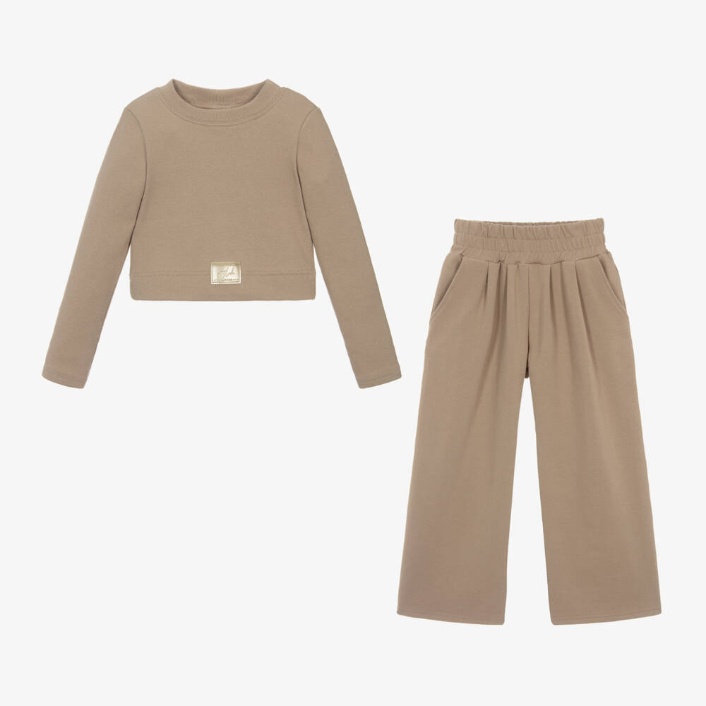 Jamiks-طقم بنطلون قطن جيرسي لون بيج للبنات | Childrensalon Outlet