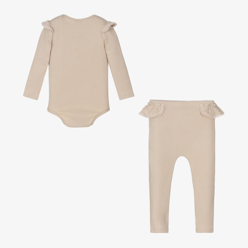 Jamiks-Girls Beige Ribbed Leggings Set | Childrensalon Outlet