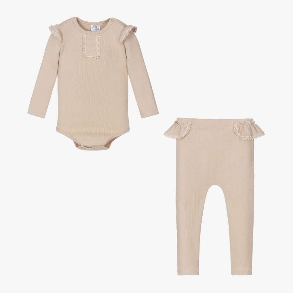 Jamiks-Girls Beige Ribbed Leggings Set | Childrensalon Outlet