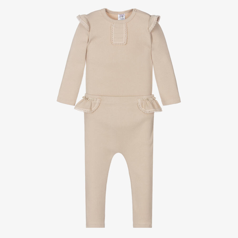 Jamiks-Girls Beige Ribbed Leggings Set | Childrensalon Outlet