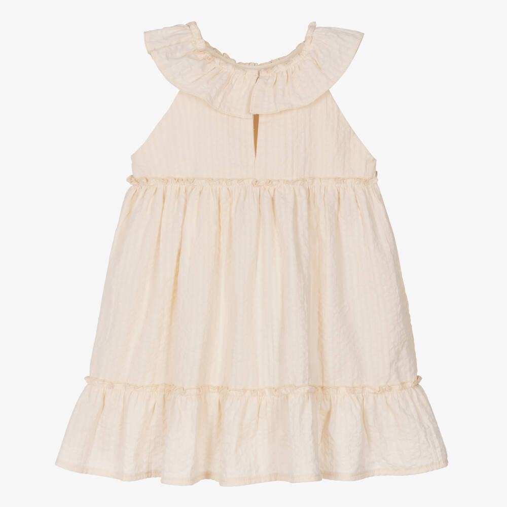 Jamiks-Girls Beige Seersucker Cotton Frock | Childrensalon Outlet