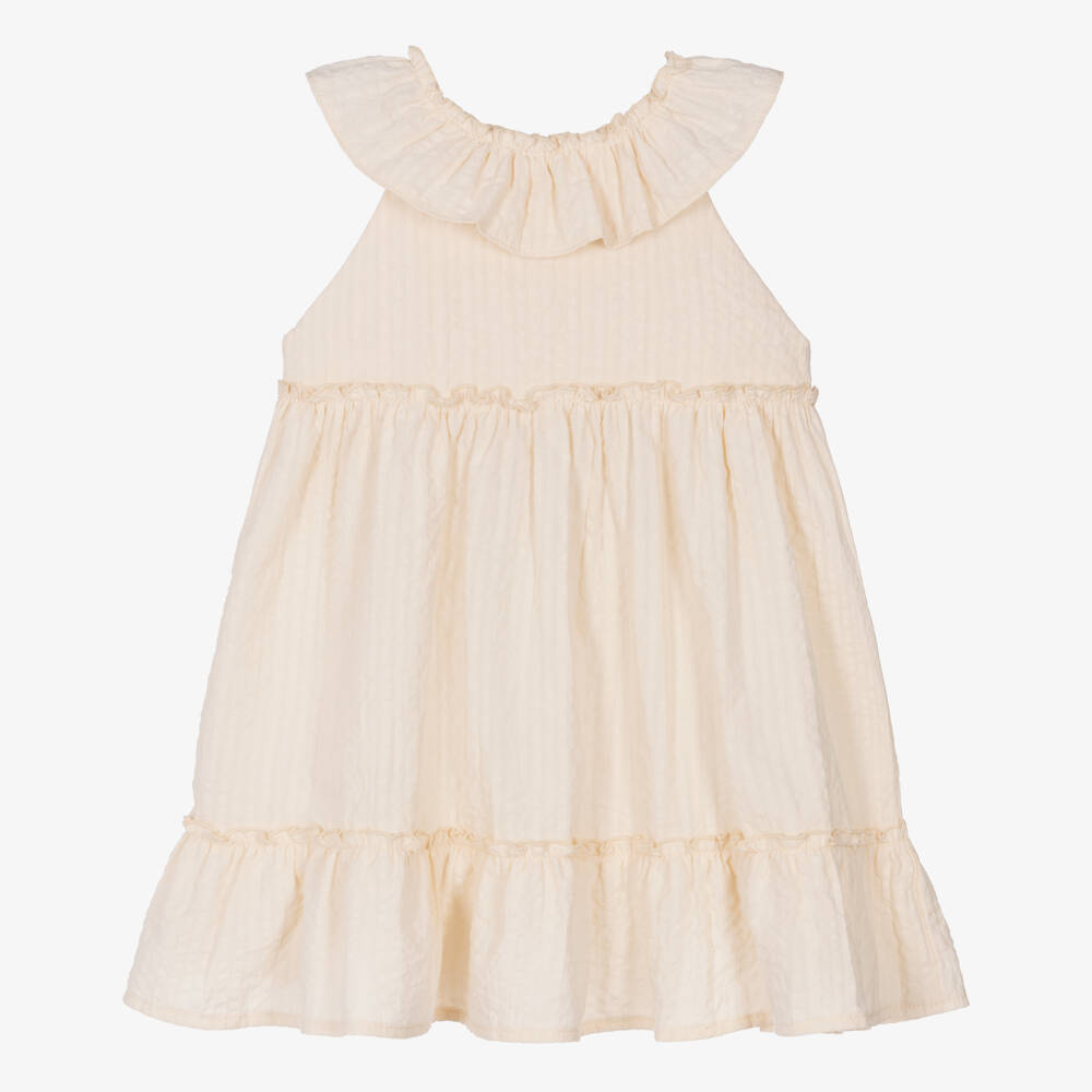 Jamiks-Girls Beige Seersucker Cotton Frock | Childrensalon Outlet