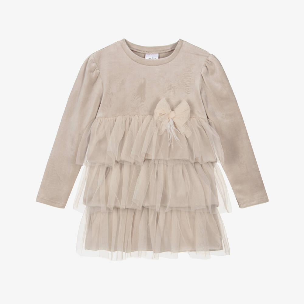 Jamiks-Платье из бежевого велюра с ярусами для девочек | Childrensalon Outlet