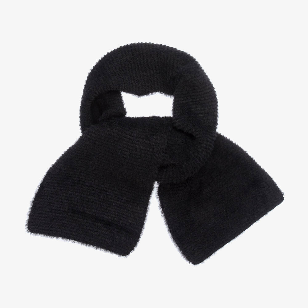 Jamiks - Girls Black Fluffy-Knit Scarf (132cm) | Childrensalon