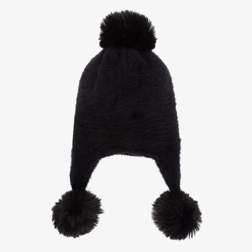 Jamiks-Girls Black Knitted Pom-Pom Hat | Childrensalon Outlet