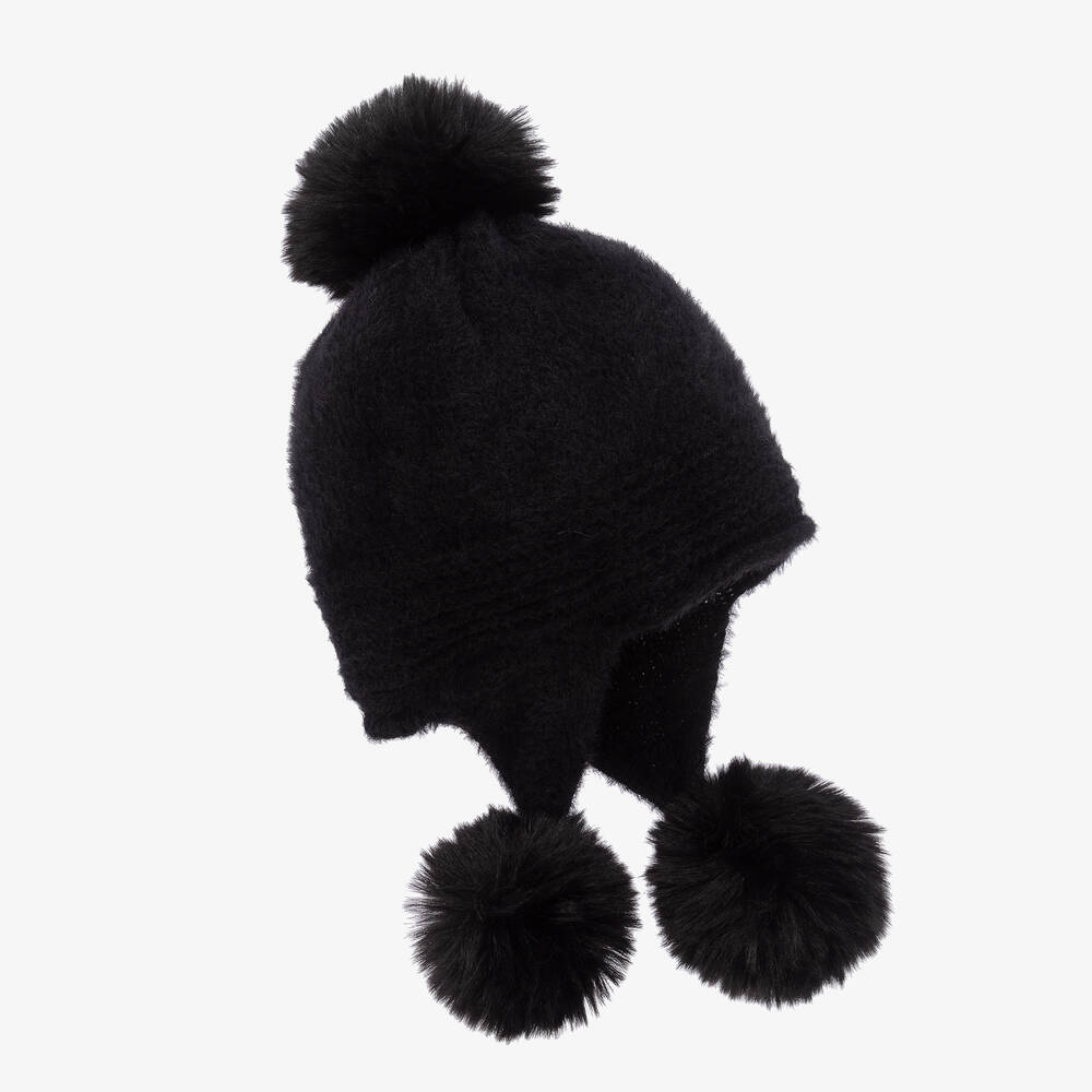 Jamiks-Girls Black Knitted Pom-Pom Hat | Childrensalon Outlet