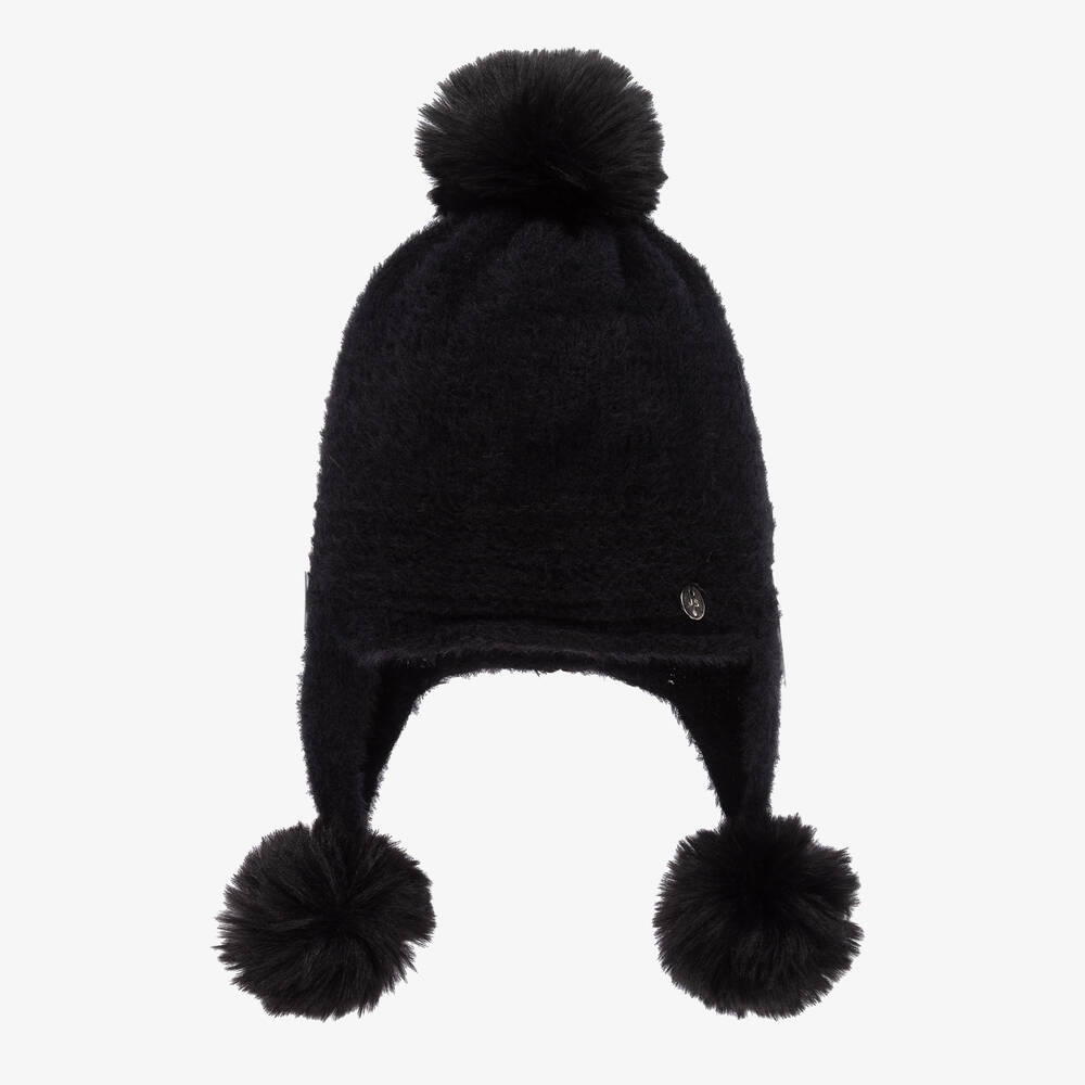 Jamiks - قبعة بوم-بوم مزيج صوف محبوك لون أسود للبنات | Childrensalon