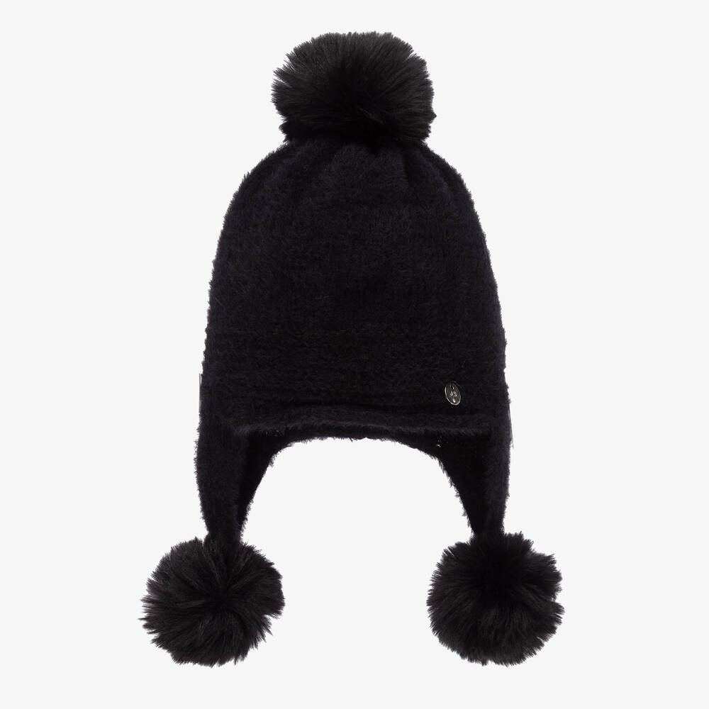 Jamiks - Girls Black Knitted Pom-Pom Hat | Childrensalon