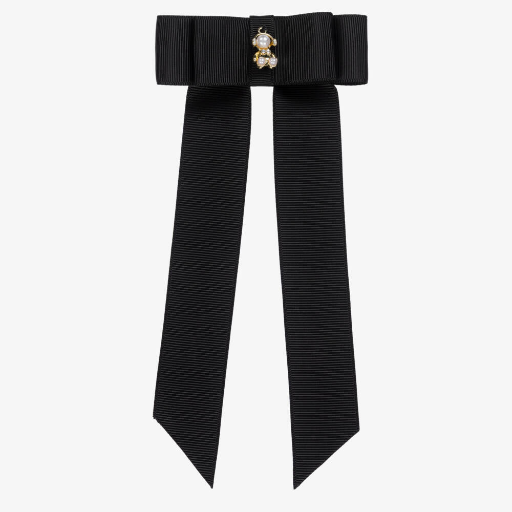 Jamiks-Girls Black Ribbon Bow Hair Clip (9cm) | Childrensalon Outlet