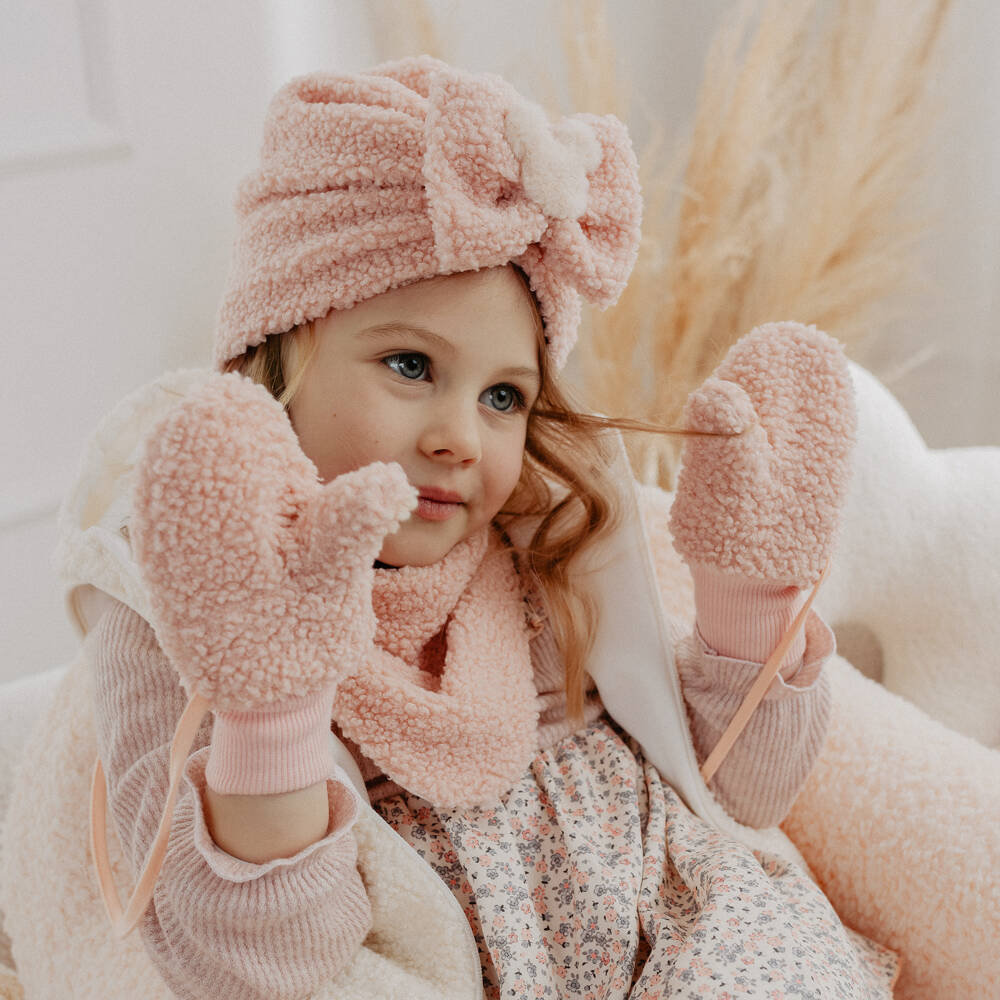 Jamiks-Girls Bouclé Fleece Pink Mittens | Childrensalon Outlet