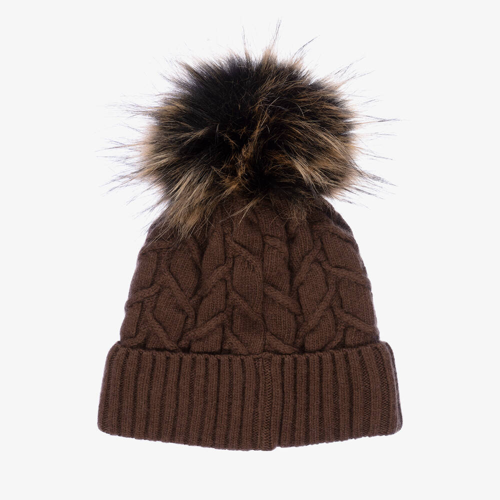 Jamiks-Girls Brown Pom-Pom Hat | Childrensalon Outlet