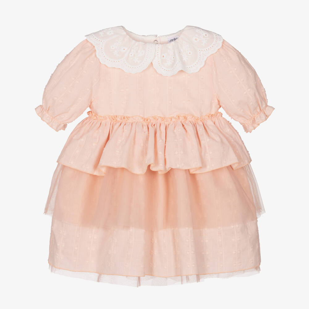 Jamiks-فستان بناتي من القطن والتول بلون المرجان الفاتح | Childrensalon Outlet